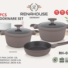 RENAHOUSE - Set de Ollas 6 Piezas Antiadherentes Granito Volcanico
