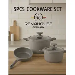 RENAHOUSE - Set de Ollas 6 Piezas Antiadherentes Granito Volcanico