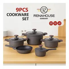 RENAHOUSE - Set de Ollas 9 Piezas Granito Volcanico Antiadherentes
