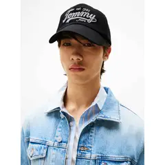 TOMMY HILFIGER - Gorra negra de béisbol con logo bordado