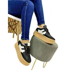 EVEGONZ - Tenis Casual de Moda Zapato Negro de Mujer