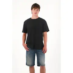 TENNIS - Camiseta básica de tela con textura negra para hombre