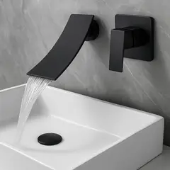GENERICO - Kit Llave Cascada Pared Mate Lavamanos Pool Rectangular