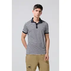 KOAJ - Camiseta polo azul intensa a rayas con manga corta Hombre