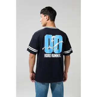 KOAJ - Camiseta cuello V azul oversize con arte de Looney Tune Hombre