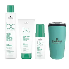 BONACURE BY SCHWARZKOPF - Kit Shampoo + Acondicionador + Espuma Schwarzkopf Volume Boost + TermoSchwarzkopf