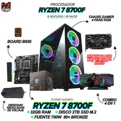 AMD - TORRE GAMER RYZEN 7 8700F - RTX 5060 8GB - RAM 32GB - SSD 2TB - BOARD B650 + COMBO 4 EN 1