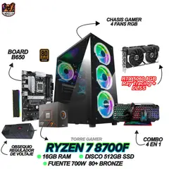 AMD - TORRE GAMER RYZEN 7 8700F - RTX 5060 8GB - RAM 16GB - SSD 512GB - BOARD B650 + COMBO 4 EN 1
