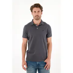TENNIS - Polo en tela piqué licra gris para hombre