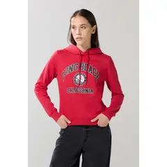 KOAJ - Buzo rojo oscuro college con capota y cordón Mujer