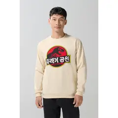KOAJ - Buzo de Jurassic Park kaki claro con cuello redondo Hombre