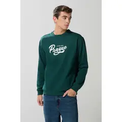 KOAJ - Buzo verde oscuro college con cuello redondo Hombre