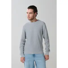KOAJ - Suéter cuello redondo unicolor con texturas de cuadros Hombre