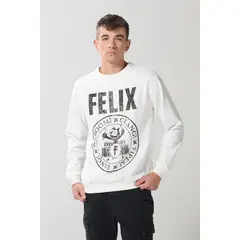 KOAJ - Buzo crema cuello redondo con arte de Félix el Gato Hombre