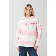 KOAJ - Buzo crema oversize a rayas con capota Mujer