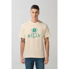 KOAJ - Camiseta kaki con texto college en frente y manga corta Hombre