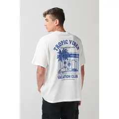KOAJ - Camiseta oversize crema cuello redondo con arte vintage Hombre