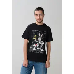KOAJ - Camiseta negra de Looney Tunes en algodón manga corta Hombre