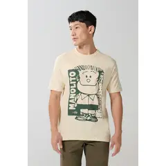 KOAJ - Camiseta kaki clara cuello redondo con arte de Mafalda Hombre