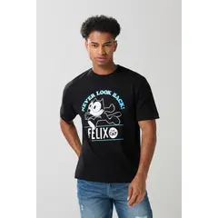 KOAJ - Camiseta negra de Félix el Gato con cuello redondo Hombre