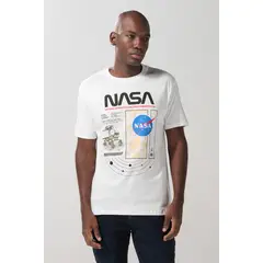 KOAJ - Camiseta cuello redondo crema clara con arte de NASA Hombre