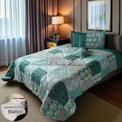 VOYPRE - Edredón Estampado-Unicolor Grueso Tamaño Doble Mándala Verde - Blanco