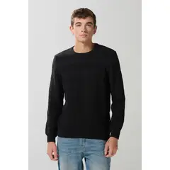 KOAJ - Suéter cuello redondo tejido negro con canales en relie Hombre