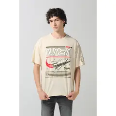 KOAJ - Camiseta oversize kaki clara de NASA con cuello redondo Hombre