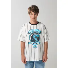 KOAJ - Camiseta crema a rayas oversize manga corta de Harry Po Hombre