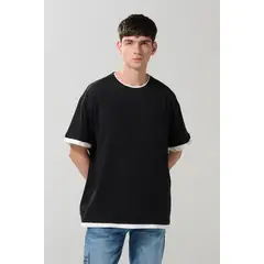 KOAJ - Camiseta unicolor manga corta con contrastes oversize Hombre