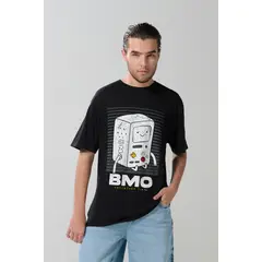 KOAJ - Camiseta negra manga corta con arte de Hora de Aventura Hombre