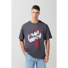 KOAJ - Camiseta gris oversize manga corta con arte de Judas Pr Hombre