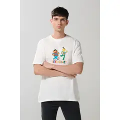KOAJ - Camiseta manga corta crema con arte de Plaza Sésamo Hombre