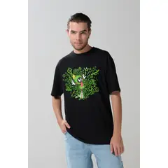 KOAJ - Camiseta negra con arte de Looney Tunes y manga corta Hombre