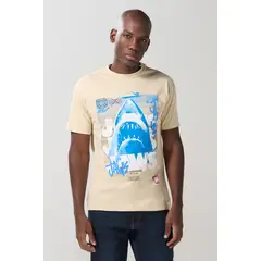 KOAJ - Camiseta manga corta kaki con diseño de Tiburón Hombre