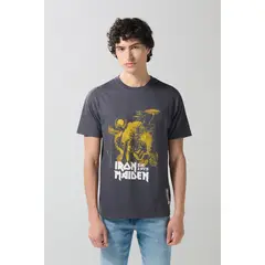 KOAJ - Camiseta cuello redondo gris intensa de Iron Maiden Hombre