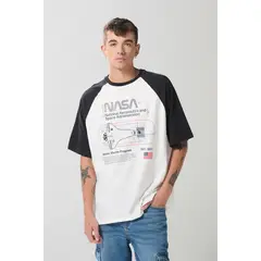 KOAJ - Camiseta de NASA crema clara con manga ranglan corta Hombre