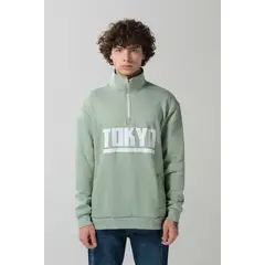 KOAJ - Buzo verde claro cuello alto college con cremallera Hombre