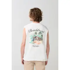 KOAJ - Camiseta manga sisa unicolor oversize con arte de playa Hombre