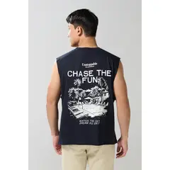 KOAJ - Camiseta manga sisa unicolor oversize con arte de playa Hombre