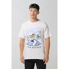 KOAJ - Camiseta cuello redondo unicolor con diseño de playa Hombre