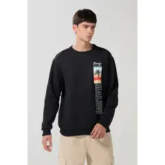 KOAJ - Buzo negro cuello redondo con diseño de playa Hombre