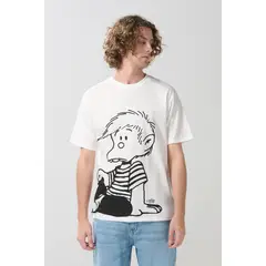 KOAJ - Camiseta crema clara cuello redondo con arte de Mafalda Hombre