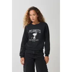 KOAJ - Buzo negro cuello redondo con estampado de Snoopy Mujer