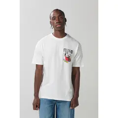 KOAJ - Camiseta crema manga corta con estampado de Félix el Ga Hombre