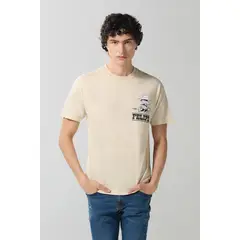 KOAJ - Camiseta kaki clara manga corta con arte de Mafalda Hombre