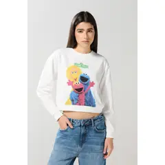 KOAJ - Buzo crema claro cuello redondo con arte de Plaza Sésam Mujer