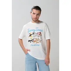 KOAJ - Camiseta cuello redondo crema con diseño de Looney Tune Hombre