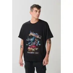 KOAJ - Camiseta negra oversize cuello redondo de Judas Priest Hombre