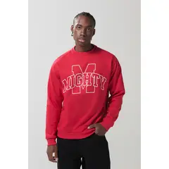 KOAJ - Buzo rojo oscuro cuello redondo con estampado college Hombre